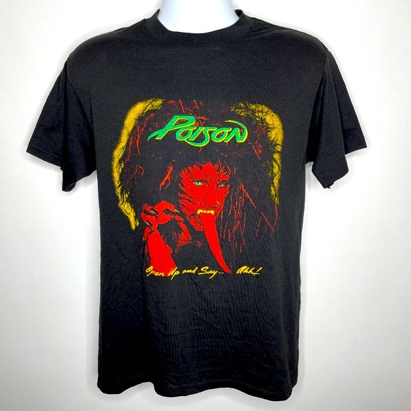 Vintage 1988 Poison Open Up And Say Ahh Album Black Rock Band T-shirt